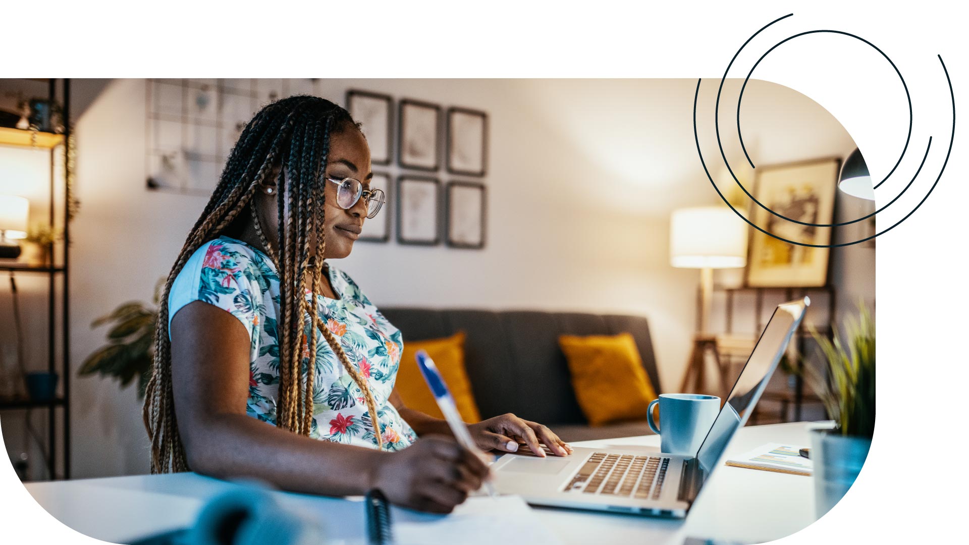 Woman taking online continuing education class at night