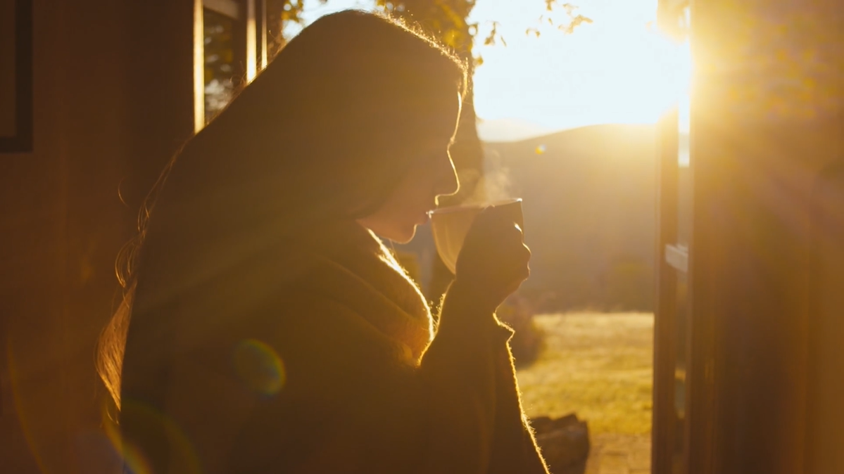 woman drinking coffee in the morning